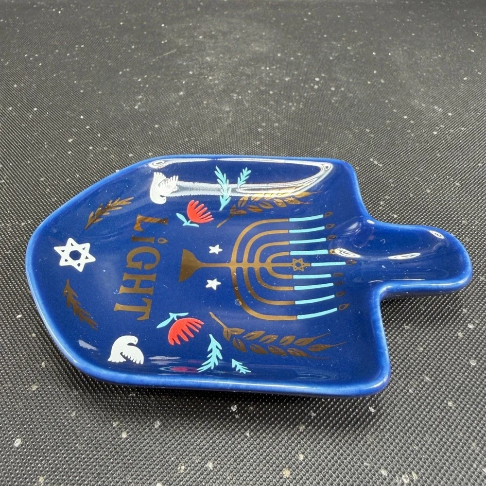 Danica Jubilee Hanukkah Trinket Dish Menorah Light Ceramic Spoon Rest Blue